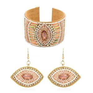 New Multi Color Glass Seed Beaded Cuff Bracelet (7.0 In) & Earrings